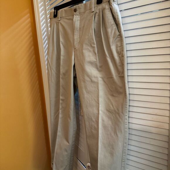 Men's Cuffed 100% Cotton Tan Pants - Picture 2 of 12